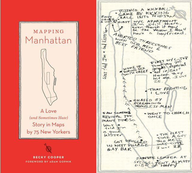 Becky Cooper had a simple thought: what would a map of Manhattan look like when populated with our own personal thoughts? To find an answer, Cooper gave out hand-printed maps of the Island to New Yorkers and asked them to populate them with their own version of the city and mail it back. Like a journal being lived out through cartography, the results are all at once beautiful, tragic, emotional and open. Cooper compiled her results into a book, Mapping Manhattan: A Love (and Sometimes Hate) Story in Maps by 75 New Yorkers, which comes out on April 2nd.Cooper will sit down with New Yorker writer Adam Gopnikâwho also wrote the foreward to the bookâat the 92nd Street Y Tribeca to talk about the book and New York City. She'll also be joined by map contributors, including New Yorker staff writer Patricia Marx; director of protective services at the Intrepid Brian Hughes; and Matt Green, who's on a quest to walk every block in New York City.Monday, April 29th, 12 p.m. // 92nd Street Y Tribeca // Tickets from $21